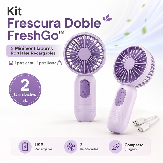 Kit Frescura Doble FreshGo™ | 2 Mini Ventiladores Portátiles Recargables